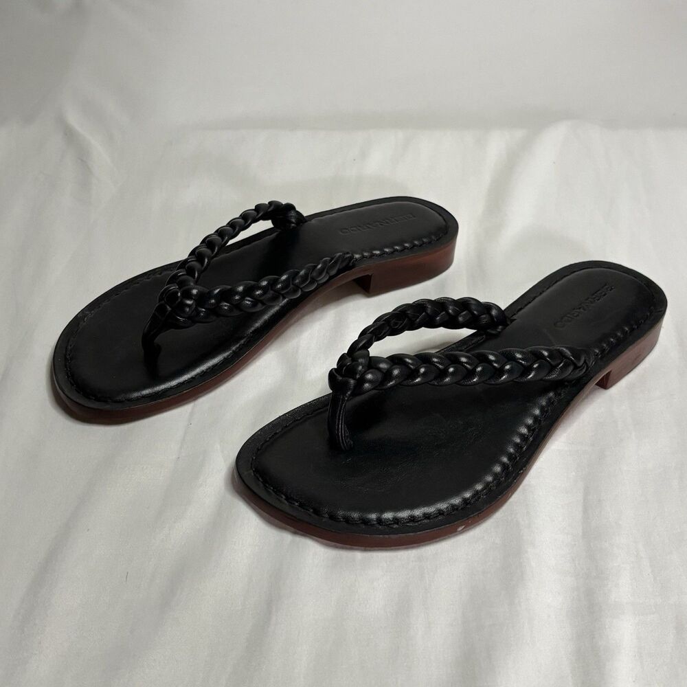 Bernardo Black Braided Leather Flip Flop Sandals Women’s Size 9M Brazil - Picture 2 of 6